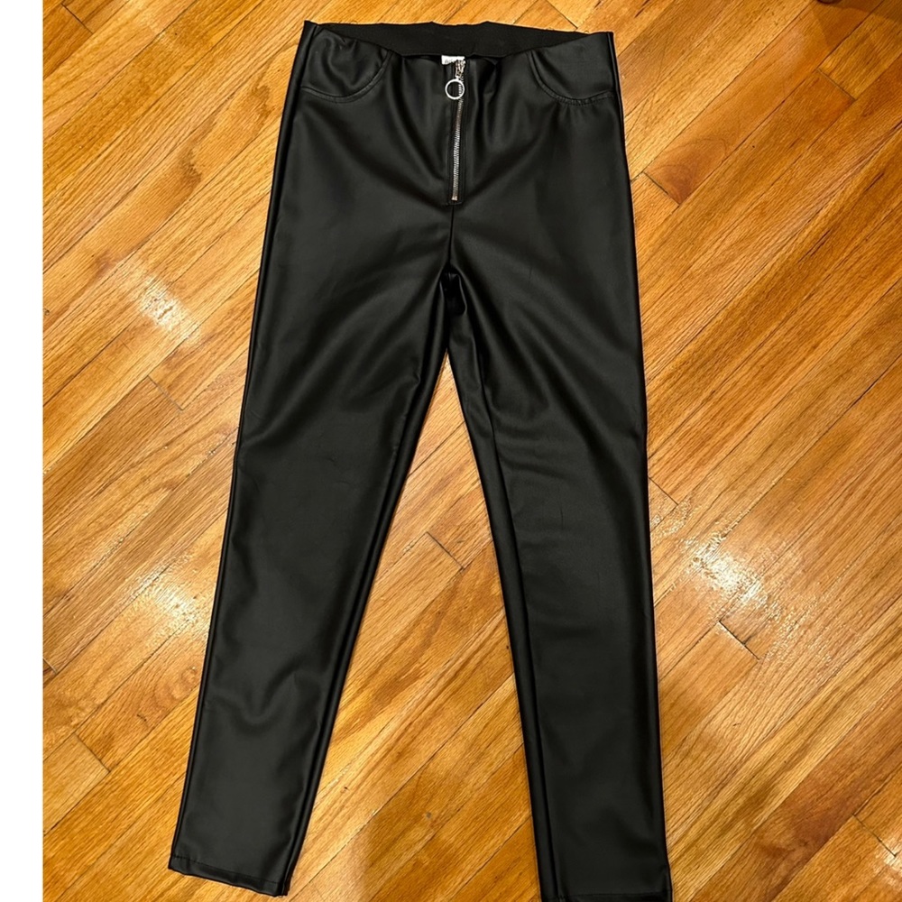 REVAMPED Never worn, faux leather pants, zip front.